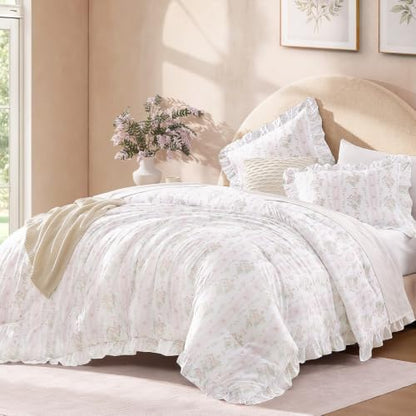 Andency Full Comforter Set, Pink Bow & Ruffle Bedding, 3 Pieces