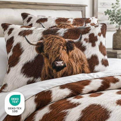 CCoutueChen Highland Cow Bedding Sets Full Size, Brown, Farmhouse