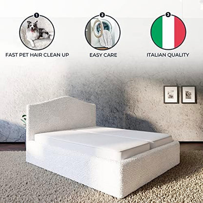 PAULATO BY GA.I.CO. Stretch Headboard and Frame Slipcover – Soft Bi-Elastic 1-Piece Bedframe Cover – Furniture Protector Machine Washable – Crisp White (King 75"-83" Wide)