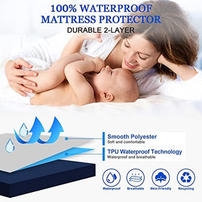 Sufdari Full Size Mattress Protector,Waterproof Mattress Protector,Fitted Sheet Style Mattress Cover with 18" Deep Pocket,Washable and Comfortable-Navy Blue,Full