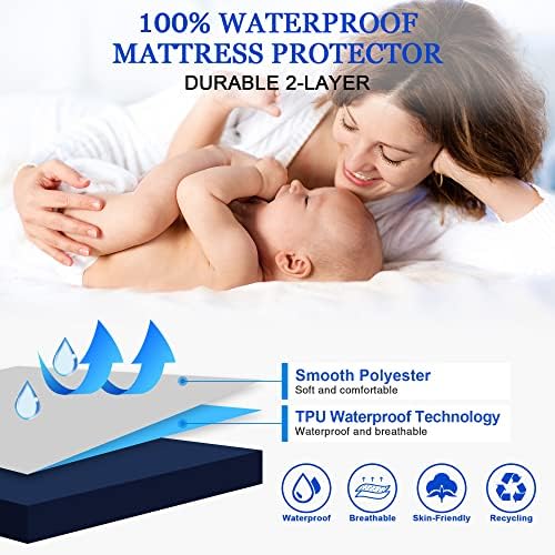 Sufdari Twin XL Waterproof Mattress Protector, Navy Blue, 18 inch Deep Pocket, Washable and Comfortable