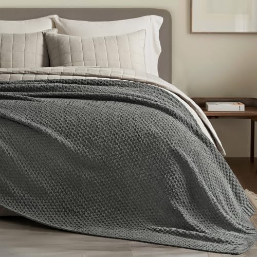 EVERGRACEHOME Chunky Chenille Knit Throw Blanket, 90 x 90, Charcoal Gray
