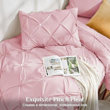 JOLLYVOGUE Twin Comforter Set 5 Pieces - Bed in a Bag Twin for All Season, Pintuck Bedding Comforter Sets with Comforter, Flat Sheet, Fitted Sheet and Pillowcases & Shams, Baby Pink