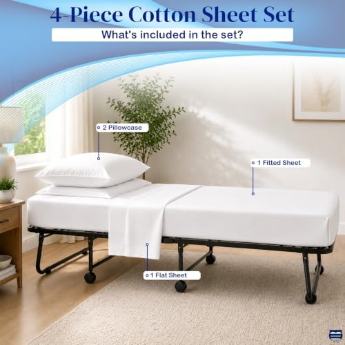 Cottingon 4 PC Cot Sheet Set 25"X75", Egyptian Cotton, White