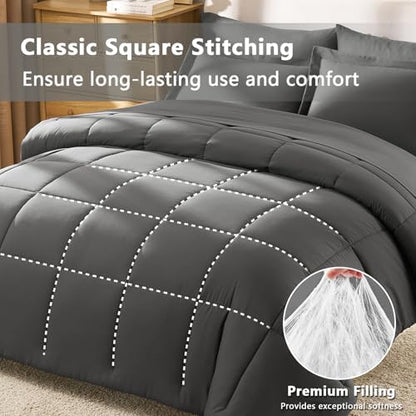 CozyLux Queen Comforter Set, 7-Piece Bed in a Bag, Dark Grey