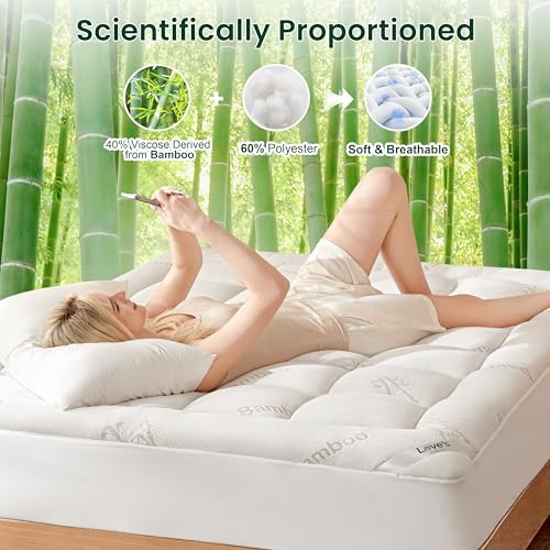 Love's cabin Queen Mattress Topper Viscose Derived from Bamboo, Thick Pillow Top Mattress Pad with Stretchable Pockets for 8"-20" Mattress, Soft Breathable Cooling Mattress Topper for Hot Sleepers