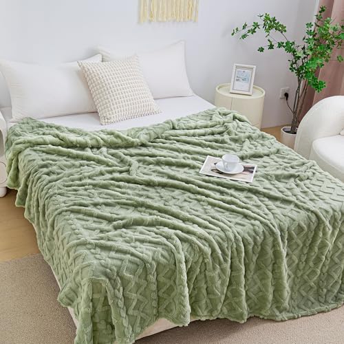 Aganear Fleece Throw Blanket for Bed Couch 90"x90" Sage Green