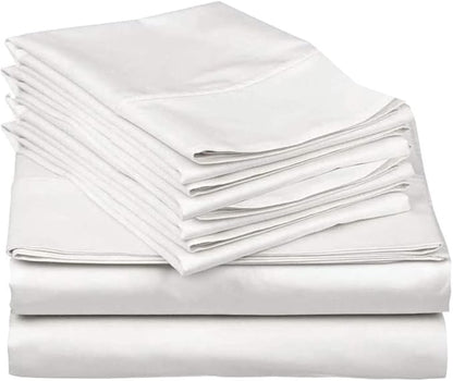 Mattress-Homes Ultra-Soft Breathable, Hotel Luxury Collection, Split King Size 7 Piece Crisp Sheet Set, 100% Egyptian Cotton, Extra Deep Pocket Upto 21", Machine Washable Sheets in White Solid