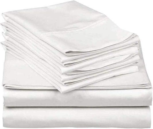 Mattress-Homes Ultra-Soft Breathable, Hotel Luxury Collection, Split King Size 7 Piece Crisp Sheet Set, 100% Egyptian Cotton, Extra Deep Pocket Upto 21", Machine Washable Sheets in White Solid