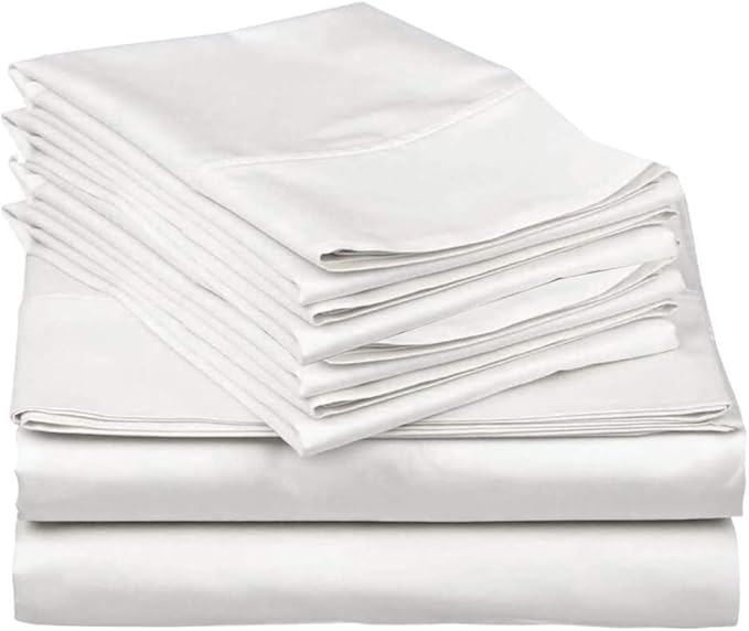 Mattress-Homes 6 Piece Queen Sheet Set, Hotel Luxury Collection, 100% Egyptian Cotton, 18 Inch Deep Pocket Fitted Sheet, Soft & Cool, Breathable Bedding with 4 Pillowcases in White Solid