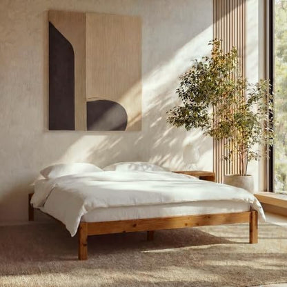 LIFEMENT Twin Bed Frame Classic Wood Platform, Noise Free, Under Bed Storage, No Box Spring Needed, Easy Assembly, Natural Walnut