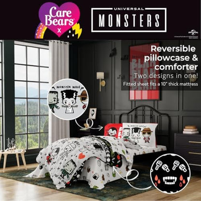 Universal Little Monsters Halloween Full Bed Set – Super Soft & Cozy 7 Piece Reversible Comforter and Sheet Set, (Officially Licensed Product) by Franco