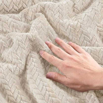 ChiXpace Fleece King Size Comforter Set Linen, Fluffy Bed Set 3 Pieces
