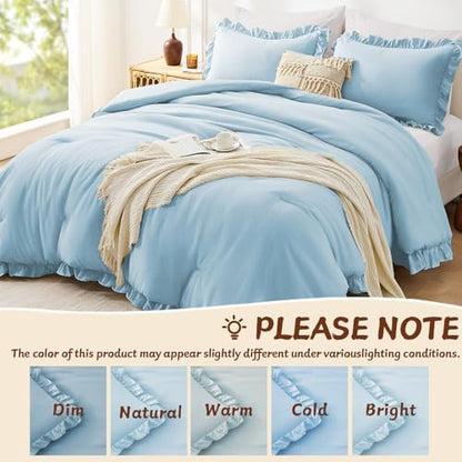 FUANNA Full Size Comforter Sets, Light Blue Bedding Set, 3 Pieces Bed Set