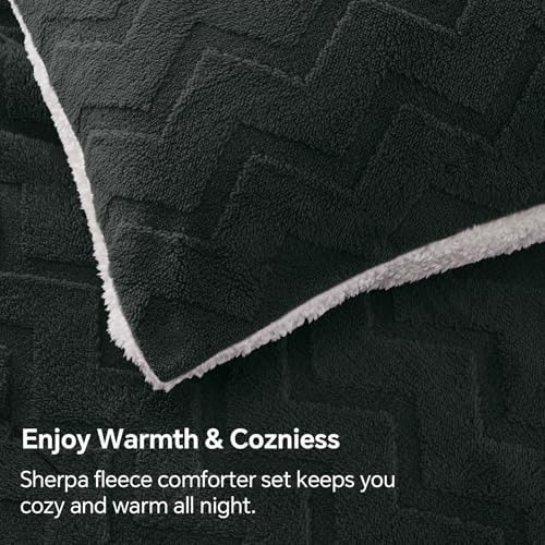 BEDELITE Fluffy Sherpa Twin Comforter Set,Black