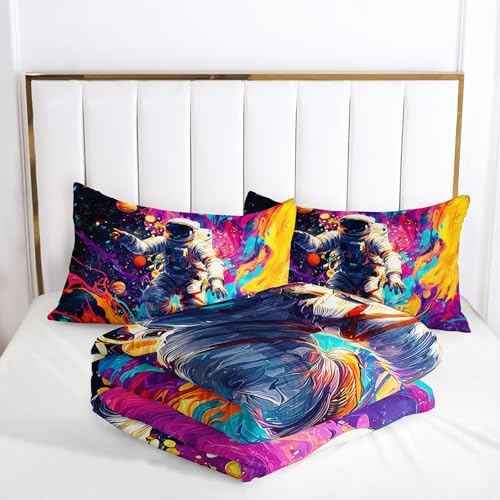 Astronaut Galaxy Comforter King Size,Astronaut Galaxy Kids Comforter Set,3Pcs Bedding Set Printed Comforter with 2 Pillowcases,Down Alternative,Soft and Lightweight,for All Seasons