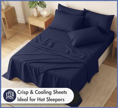 RUVANTI 100% Cotton California King Sheet Set, Percale Sheets, Deep Navy