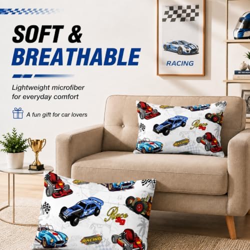 AILONEN Colorful Racing Car Comforter Set Twin Size, Cool Sports Bedding for Kids Boys, Competition Bed in a Bag, Extreme Sports Duvet Set, 1 Quilt 2 Pillowcases, 3 Pcs
