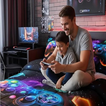 Erosebridal Game Consoles Gaming Bedding Set Queen Gamer Gifts,Gaming Comforter Sets for Boys Space Glow Geometric Kids Comforter Sets Boys Red Green Blue Teal,Game Room Decor Kids Bedroom Decor