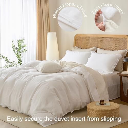 Talasily 100% French Linen Oversized King Duvet Cover Set, Organic Linen