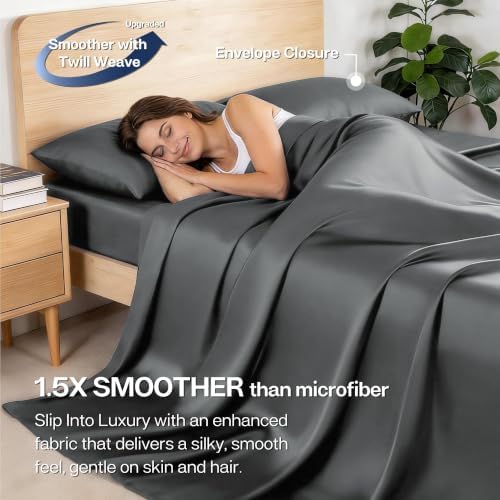 MR&HM Twin XL Sheets 3 Pieces, Rayon Derived from Bamboo Blend, Dark Grey