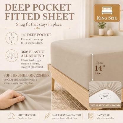 CozyLux King Size Comforter Set Wheat- 7 Pieces Bed in a Bag