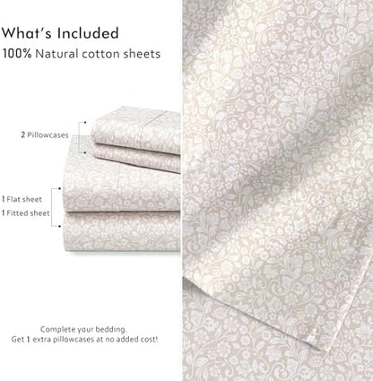 RUVANTI 100% Cotton Twin XL Sheets, Percale Weave Twin XL Set, Orchid Charm