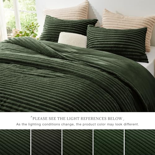 EXQ Home Fluffy Comforter Set King Size,3 Pieces Bed Set,Olive Green