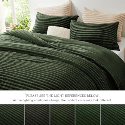 EXQ Home Fluffy Comforter Set King Size,3 Pieces Bed Set,Olive Green
