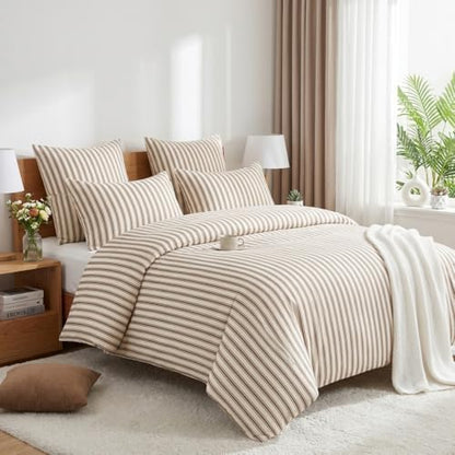 Nayoroom Brown Striped Comforter Set Full Mocha Stripe Bedding