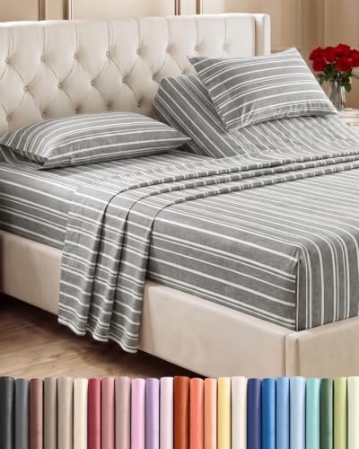 Flex Top Split Head King 4 Piece Sheet Set - Soft & Cooling - Grey Stripes