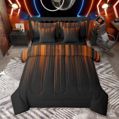 Feelyou Neon Orange Twin Comforter Set with Sheets for Kids Boys Girls Geometric 7 Pieces Bedding Set Ombre Bed in a Bag Room Decor Soft Lightweight Microfiber