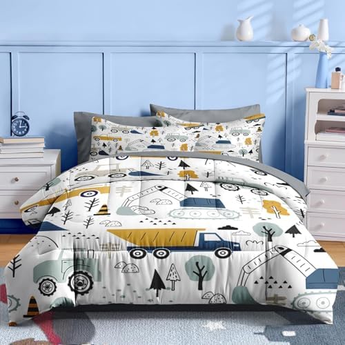 Nesker Twin Comforter Set for Boys, 5 Pieces Truck Bedding for Kids