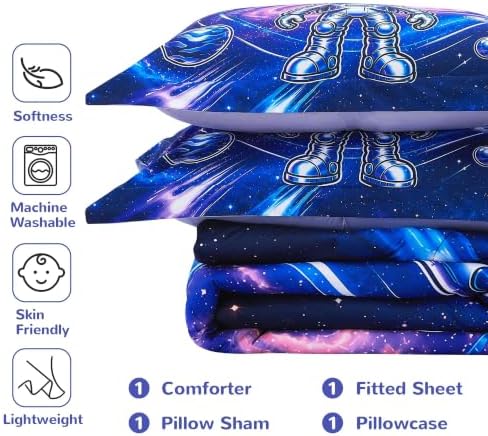 Viviland Kids Bedding Set Twin Size Comforter Sets, Bed in Alien Cover Set for Children