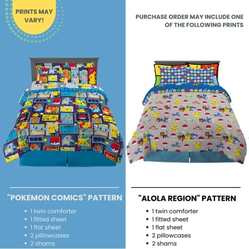 Franco Pokémon Pikachu Full Size Bedding Set – Kids Bedding Super Soft Cozy Reversible Comforter and Sheet Set with Sham, 7 Piece Full Size, (Officially Licensed Product)