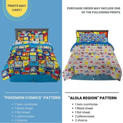 Franco Pokémon Pikachu Full Size Bedding Set – Kids Bedding Super Soft Cozy Reversible Comforter and Sheet Set with Sham, 7 Piece Full Size, (Officially Licensed Product)