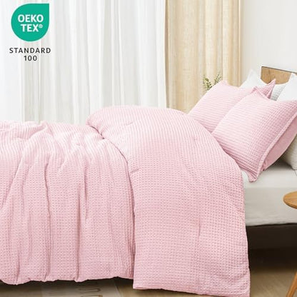 PHF Ultra Soft Waffle Comforter Set 3 Pieces Queen, Pink