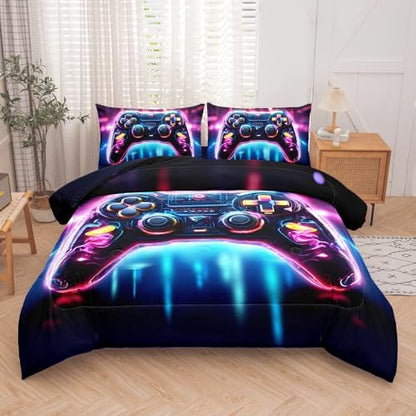 5PCS Gaming Comforter Sets Twin,Gaming Bedding Set for Boys Teens Kids,Game Controller Bed in a Bag with Flat Sheet Fitted Sheet Pillowcase,Twin Comforter Set for Boys