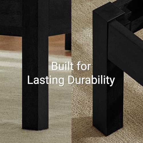 LIFEMENT Queen Bed Frame with Headboard Classic Wood Platform, Noise Free, Under Bed Storage, No Box Spring Needed, Easy Assembly, Black