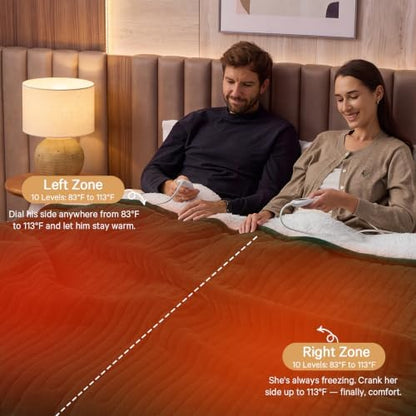 Heated Electric Blanket Queen Size, Dual Control, 84" x 90", Jasper