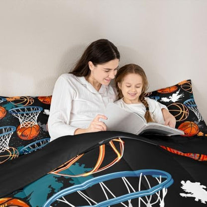 Castle Fairy Basketball Comforter Set Full Size Hip Hop Graffiti Tie Dye Quilt Set 3pcs for Kids Teens Boys Room Decor Ball Sports Gaming Bedding Set Modern Fashion Duvet Insert,2 Pillowcases