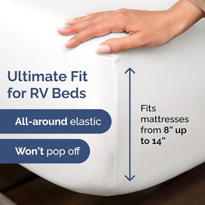 RV King Size Sheet Set 72 X 80 - 4 Piece RV Short Queen Bed Sheets - Ultra Soft, Breathable & Cooling - Designed for Bunks, Trailers & Camper - Fits 8” to 12" Mattress - Hotel Luxury Bedding - White