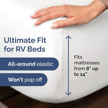 RV King Size Sheet Set 72 X 80 - 4 Piece RV Short Queen Bed Sheets - Ultra Soft, Breathable & Cooling - Designed for Bunks, Trailers & Camper - Fits 8” to 12" Mattress - Hotel Luxury Bedding - White