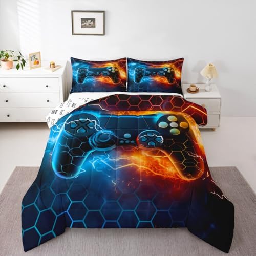 Feelyou Kids Boys Blue Red Gamer Comforter Set Full Size