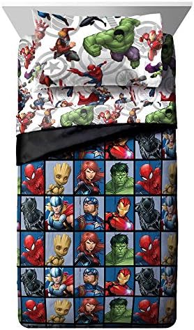 Jay Franco Marvel Avengers Team 4 Piece Twin Bed Set - Includes Reversible Comforter & Sheet Set - Super Soft Fade Resistant Polyester - (Official Marvel Product)
