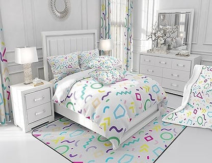 Manfei Memphis Comforter Set King Size, Colorful Geometric Vintage Bedding Set 3pcs for Kids Boy Girls, Retro 80s or 90s Fashion Style Quilt Set Soft Polyester Duvet Set with 2 Pillowcases