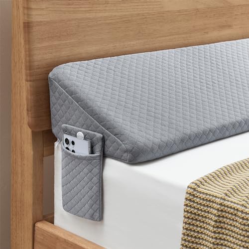 Homemate Queen Size（60"x10"x6"） Bed Wedge Pillow for Headboard - Upgraded Bed Gap Filler Queen Between Mattress and Headboard - Triangle Pillow - Grey