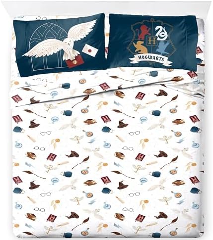Jay Franco Kids Sheet Set with Fitted, Flat Sheets & Pillow Cover - Ultra-Soft Bedding with Pillowcase for Room Decor, Multi - Harry Potter, 4 Piece Full
