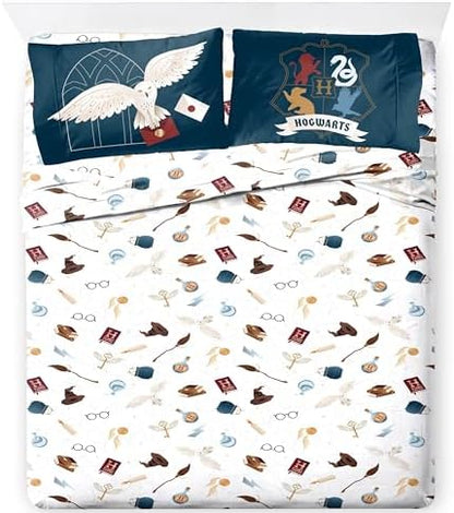 Jay Franco Kids Sheet Set with Fitted, Flat Sheets & Pillow Cover - Ultra-Soft Bedding with Pillowcase for Room Decor, Multi - Harry Potter, 4 Piece Full