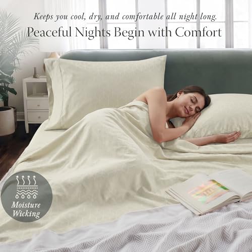 Threadmill 400 Thread Count Egyptian Cotton Twin Sheet Set, Jacquard, Ivory